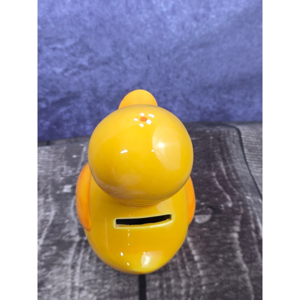 Vintage Yellow Ceramic Rubber Duck Coin Bank Floral Hand Painted 5 Inch - Picture 5 of 8